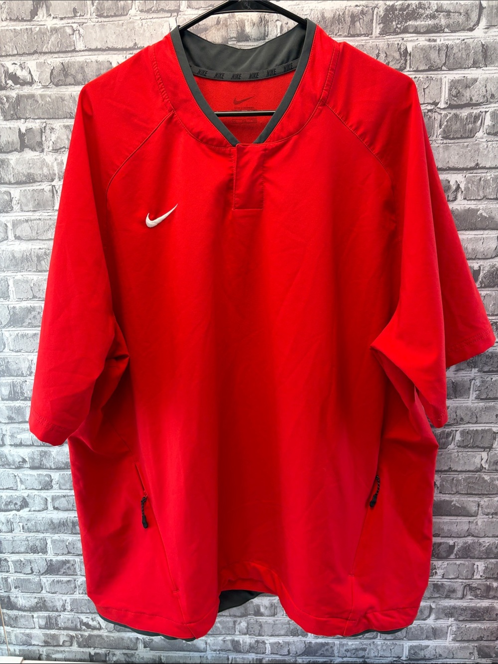 Nike Red Short-Sleeve Athletic Pullover with White Swoosh